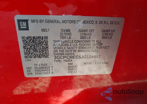 2018 Chevrolet Silverado 1500 1Lt from USA, damaged, VIN 3GCPCREC5JG124453